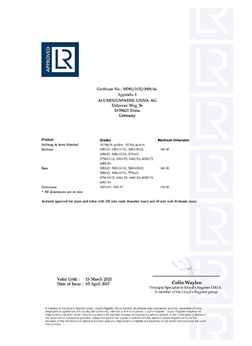 英国劳氏船级社船用铝合金精炼及半成品、-型材、棒材和挤压件制造商认证